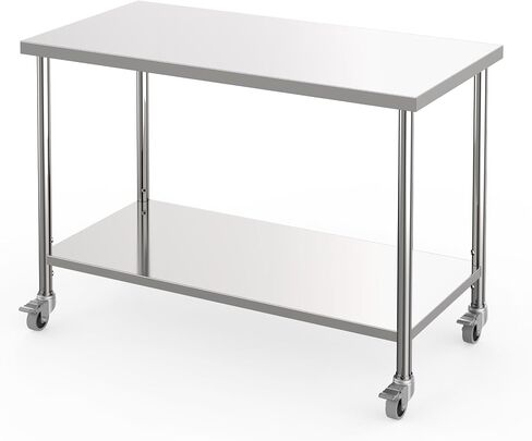 Stainless Steel Table, 60'' x 24'' 2-Tier Prep Work Table with Adjustable Undershelf and Pre-Assembled Table Foot, for Restaurant, Kitchen, Garage, Home – Easy to Install, NSF in Saudi Arabia
