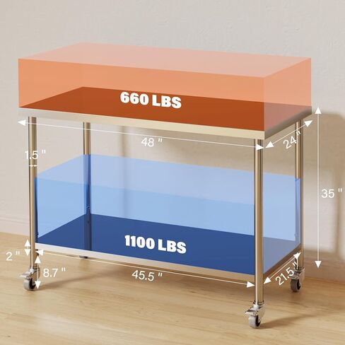 Stainless Steel Table, 60'' x 24'' 2-Tier Prep Work Table with Adjustable Undershelf and Pre-Assembled Table Foot, for Restaurant, Kitchen, Garage, Home – Easy to Install, NSF in Saudi Arabia