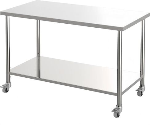 Stainless Steel Table, 60'' x 24'' 2-Tier Prep Work Table with Adjustable Undershelf and Pre-Assembled Table Foot, for Restaurant, Kitchen, Garage, Home – Easy to Install, NSF in Saudi Arabia