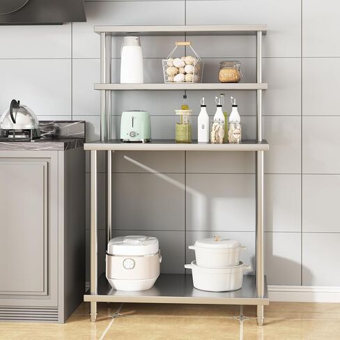 Stainless Steel Work Table with Overshelves, 30 x 24 Inch Heavy Duty Kitchen Prep Table with Adjustable Shelf for Commercial Restaurant, Warehouse, Garage in Kuwait