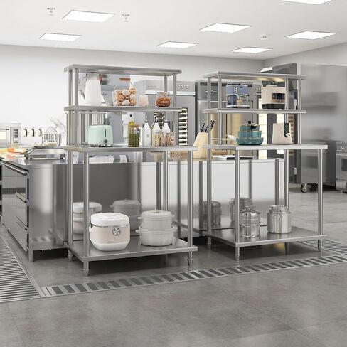 Stainless Steel Work Table with Overshelves, 30 x 24 Inch Heavy Duty Kitchen Prep Table with Adjustable Shelf for Commercial Restaurant, Warehouse, Garage in Kuwait