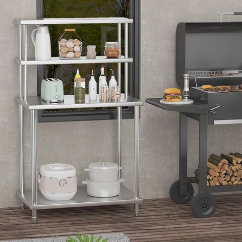 Stainless Steel Work Table with Overshelves, 30 x 24 Inch Heavy Duty Kitchen Prep Table with Adjustable Shelf for Commercial Restaurant, Warehouse, Garage in Kuwait