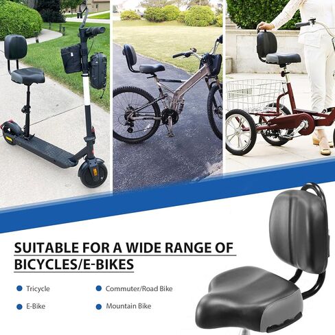 Bike Seat with Backrest, Oversized Comfortable Ergonomic Design Bicycle Saddle for Men and Women Adjustable Height Bike Saddle for Tricycle City Bike Commuter Bike Electric Bike in Kuwait