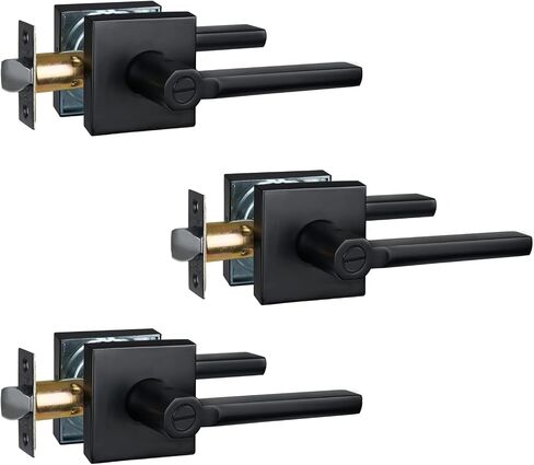 Privacy Door Handle for Bedroom&Bathroom, Keyless Interior Door Lever, Square Door Handle, Matte Black Finish, Left&Right Handed (5Pack) 1601-BK-5P in Saudi Arabia
