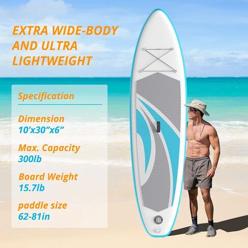 لوح التجديف القابل للنفخ من AKASO، لوح تجديف قابل للنفخ مقاس 10x30x6، لوح تجديف للبالغين باللون الرمادي in Kuwait