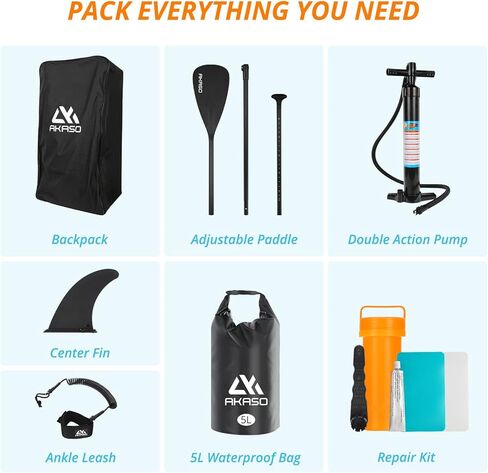 لوح التجديف القابل للنفخ من AKASO، لوح تجديف قابل للنفخ مقاس 10x30x6، لوح تجديف للبالغين باللون الرمادي in Kuwait