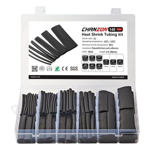 Chanzon 140 Pcs Heat Shrink Tubing Kit, 3:1 Black Sleeving Heat Shrink Wrap Tubing with Length 3.5" (inch), Marine Grade Electrical Waterproof Polyolefin Heat-Shrink Tube in Saudi Arabia