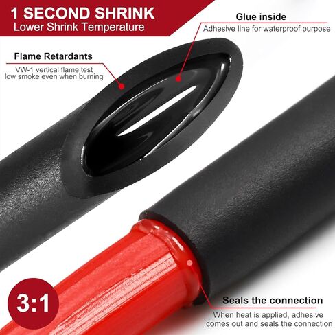 Chanzon 140 Pcs Heat Shrink Tubing Kit, 3:1 Black Sleeving Heat Shrink Wrap Tubing with Length 3.5" (inch), Marine Grade Electrical Waterproof Polyolefin Heat-Shrink Tube in Saudi Arabia