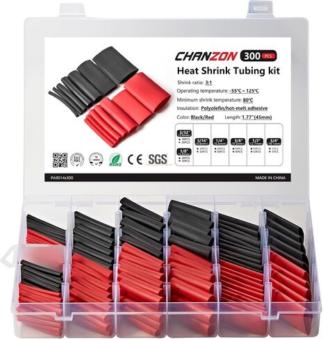 Chanzon 140 Pcs Heat Shrink Tubing Kit, 3:1 Black Sleeving Heat Shrink Wrap Tubing with Length 3.5" (inch), Marine Grade Electrical Waterproof Polyolefin Heat-Shrink Tube in Saudi Arabia