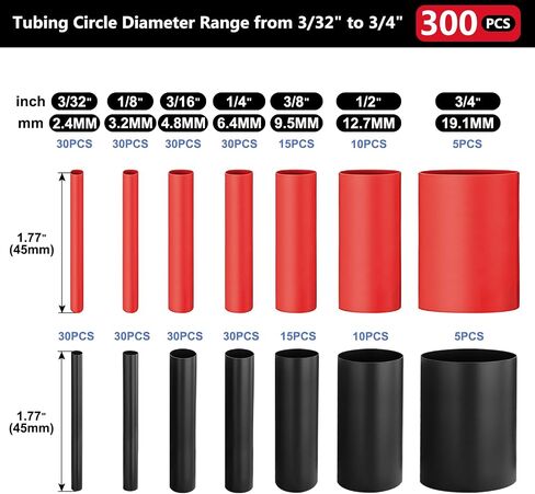 Chanzon 140 Pcs Heat Shrink Tubing Kit, 3:1 Black Sleeving Heat Shrink Wrap Tubing with Length 3.5" (inch), Marine Grade Electrical Waterproof Polyolefin Heat-Shrink Tube in Saudi Arabia