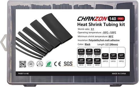 Chanzon 140 Pcs Heat Shrink Tubing Kit, 3:1 Black Sleeving Heat Shrink Wrap Tubing with Length 3.5" (inch), Marine Grade Electrical Waterproof Polyolefin Heat-Shrink Tube in Saudi Arabia