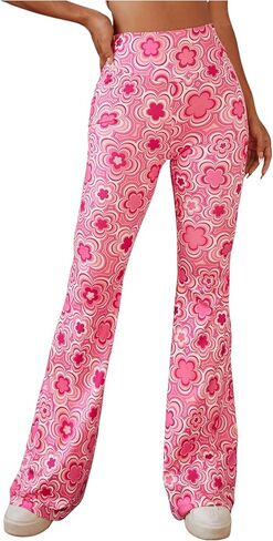 OYOANGLE Women's Floral Print High Waist Yoga Pants Wide Leg Pants Bell Bottom Trousers in Saudi Arabia