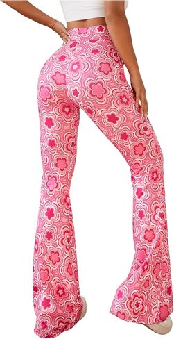 OYOANGLE Women's Floral Print High Waist Yoga Pants Wide Leg Pants Bell Bottom Trousers in Saudi Arabia