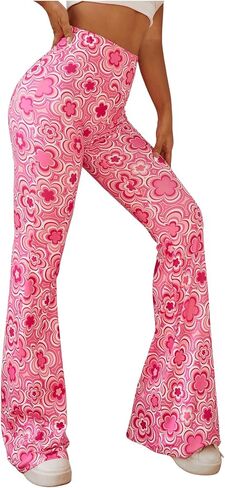 OYOANGLE Women's Floral Print High Waist Yoga Pants Wide Leg Pants Bell Bottom Trousers in Saudi Arabia