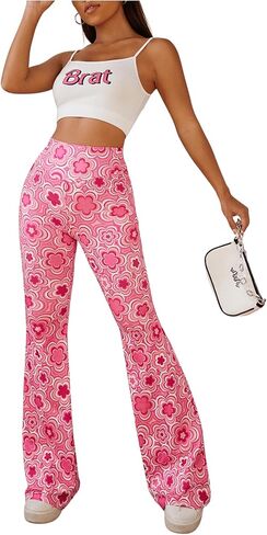 OYOANGLE Women's Floral Print High Waist Yoga Pants Wide Leg Pants Bell Bottom Trousers in Saudi Arabia