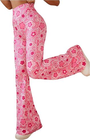 OYOANGLE Women's Floral Print High Waist Yoga Pants Wide Leg Pants Bell Bottom Trousers in Saudi Arabia