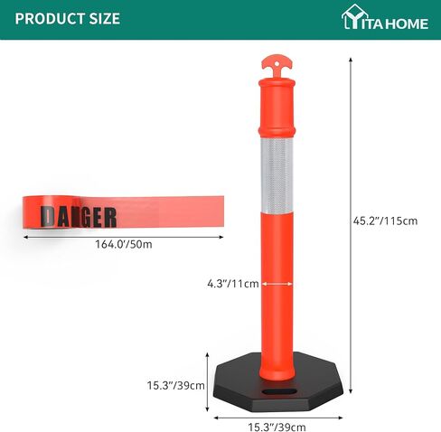 YITAHOME Delineator Post with Base, 4 Pack Traffic Delineator Posts with Reflective Collars, 45 inch Delineator Post Cones for Parking Lots, Road Safety, Construction Events in Saudi Arabia