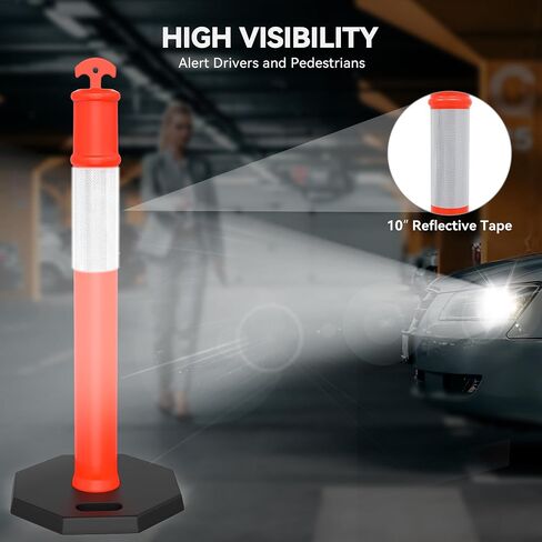 YITAHOME Delineator Post with Base, 4 Pack Traffic Delineator Posts with Reflective Collars, 45 inch Delineator Post Cones for Parking Lots, Road Safety, Construction Events in Saudi Arabia