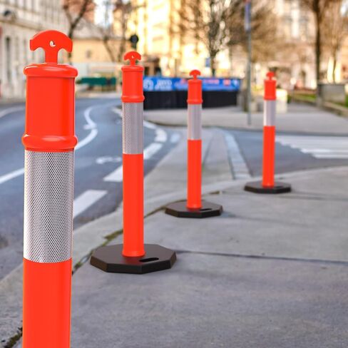 YITAHOME Delineator Post with Base, 4 Pack Traffic Delineator Posts with Reflective Collars, 45 inch Delineator Post Cones for Parking Lots, Road Safety, Construction Events in Saudi Arabia
