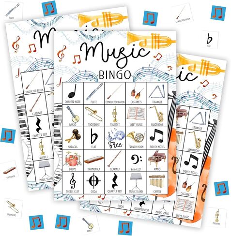 Music Bingo Games For Adults, Music Birthday Party Bingo Game Set, Music Games Bingo Cards, Music Themed Bingo Favors For Family Singers Music Lovers, Music Party Activity Game Decor & Supplies -03 in Saudi Arabia