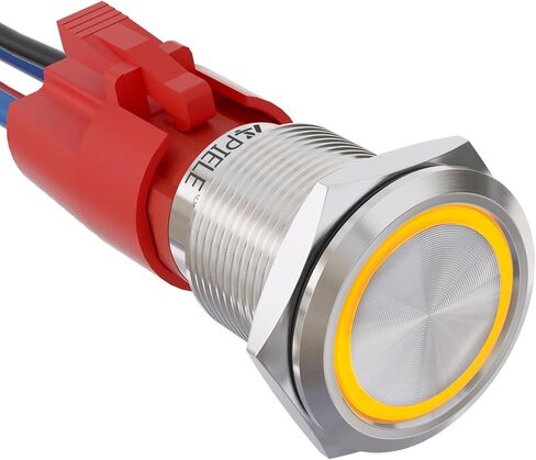 APIELE 10 Amp 19mm Latching Push Button Switch 110V-220V SPST LED Waterproof Round Self-Locking 1NO (Silver Stainless Steel, Red) in Kuwait