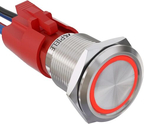 APIELE 10 Amp 19mm Latching Push Button Switch 110V-220V SPST LED Waterproof Round Self-Locking 1NO (Silver Stainless Steel, Red) in Kuwait