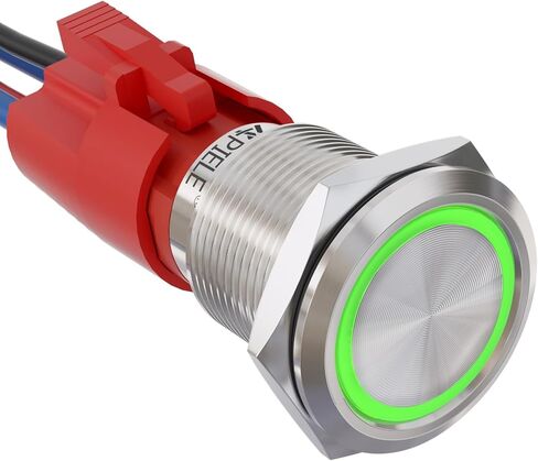APIELE 10 Amp 19mm Latching Push Button Switch 110V-220V SPST LED Waterproof Round Self-Locking 1NO (Silver Stainless Steel, Red) in Kuwait