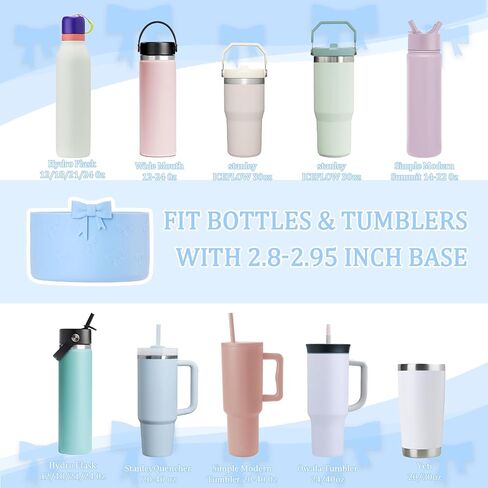 حذاء سيليكون واقي بفيونكة، متوافق مع كوب ستانلي 20/30/40 أونصة، لحذاء Hydroflask 12-24 أونصة، المزيد من الزجاجات بقاعدة 2.95 بوصة، لحذاء ستانلي لملحقات كأس ستانلي (وردي) in Kuwait