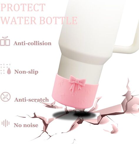 حذاء سيليكون واقي بفيونكة، متوافق مع كوب ستانلي 20/30/40 أونصة، لحذاء Hydroflask 12-24 أونصة، المزيد من الزجاجات بقاعدة 2.95 بوصة، لحذاء ستانلي لملحقات كأس ستانلي (وردي) in Kuwait