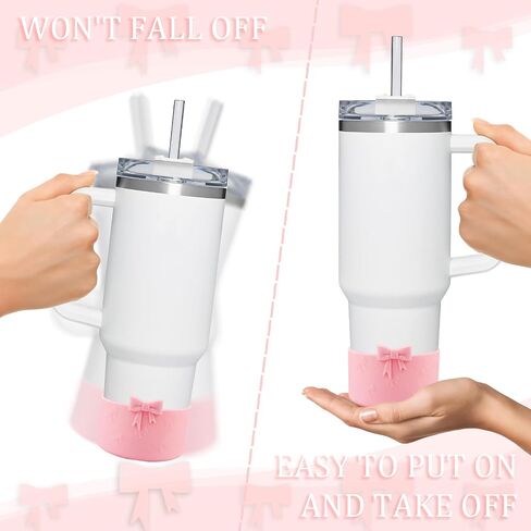 حذاء سيليكون واقي بفيونكة، متوافق مع كوب ستانلي 20/30/40 أونصة، لحذاء Hydroflask 12-24 أونصة، المزيد من الزجاجات بقاعدة 2.95 بوصة، لحذاء ستانلي لملحقات كأس ستانلي (وردي) in Kuwait