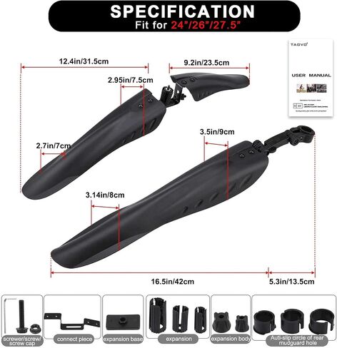 Bicycle Mudguard for 24/26/27.5 Inches,Universal Full Coverage Thicken Widen Bicycle Fenders Set Front & Rear Adjustable Mountain Bike,Mountain Road Mountain Bike Mudguard Set in Saudi Arabia