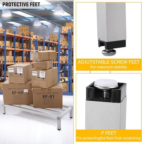 رف ألومنيوم مقاس 48 بوصة × 14 بوصة × 8 بوصة | سعة 1000 رطل | رف منخفض للتخزين خارج الأرضية في المطاعم والمطابخ ومحلات السوبر ماركت ومحلات البقالة in Kuwait