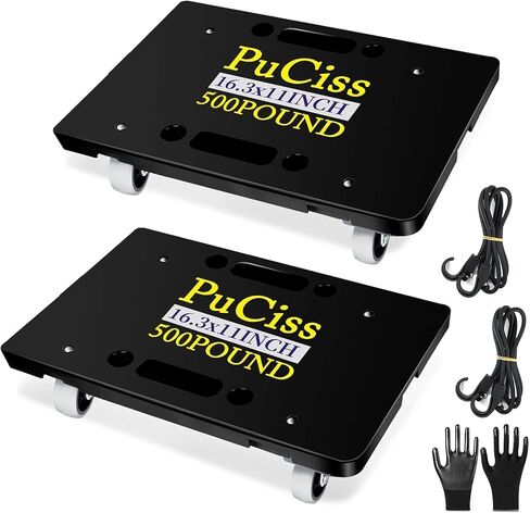 Furniture Dolly - 2 Pack Furniture Movers with Wheels, 500 Lbs Capacity, Moving Dolly with Rope and Gloves, Portable and Light Dollies for Moving Heavy Furniture (Black - 2 Pack) in Saudi Arabia