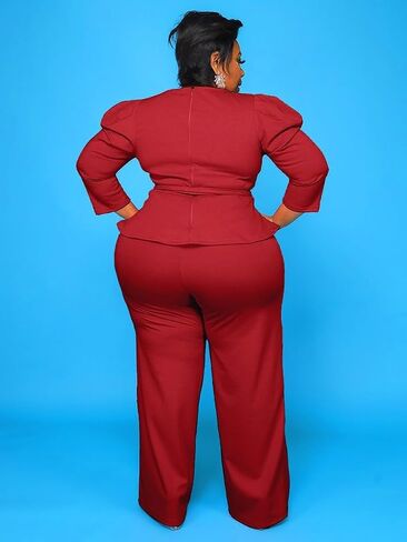 Plus Size 2 Piece Wide Leg Pants Set for Women Casual Long Sleeve Shirt Long Pant Sets Sexy With Belt in Kuwait