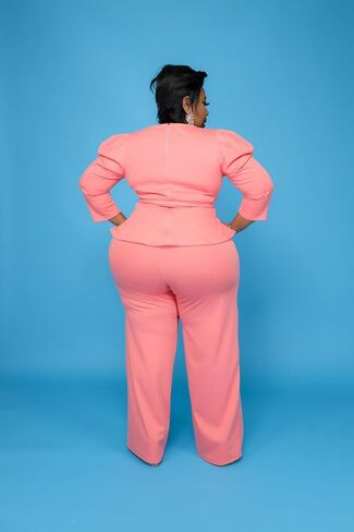 Plus Size 2 Piece Wide Leg Pants Set for Women Casual Long Sleeve Shirt Long Pant Sets Sexy With Belt in Kuwait