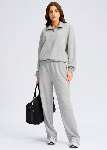 SANTINY Sweatsuits Women 2 Piece Outfit Oversized Sweatshirt Wide Leg Sweatpants Matching Set Tracksuit Lounge sets in Saudi Arabia