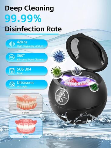 Ultrasonic Retainer Cleaner, 44kHz Sonic Cleaning Pod for Dentures, Aligners & Mouth Guards, 180ML, 3 Timer Settings, Portable for Dental Appliances & Jewelry in Saudi Arabia