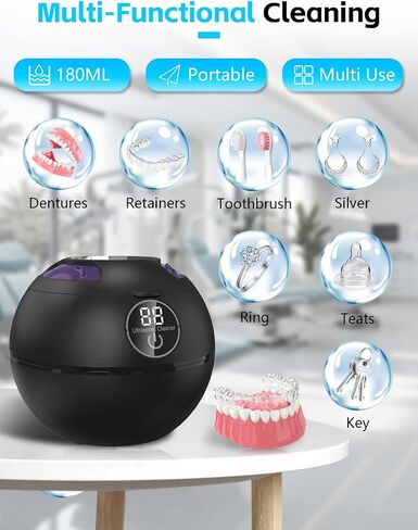Ultrasonic Retainer Cleaner, 44kHz Sonic Cleaning Pod for Dentures, Aligners & Mouth Guards, 180ML, 3 Timer Settings, Portable for Dental Appliances & Jewelry in Saudi Arabia