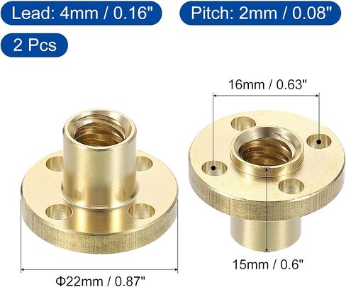 uxcell 4 Pcs Tr10x8 Lead Screw Brass Nut, Trapezoidal Nut Linear Screw Acme Thread Screw Replacing Brass Nut (2mm Pitch, 4 Start, 8mm Lead) for 3D Printer Accessories in Saudi Arabia