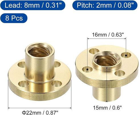 uxcell 4 Pcs Tr10x8 Lead Screw Brass Nut, Trapezoidal Nut Linear Screw Acme Thread Screw Replacing Brass Nut (2mm Pitch, 4 Start, 8mm Lead) for 3D Printer Accessories in Saudi Arabia
