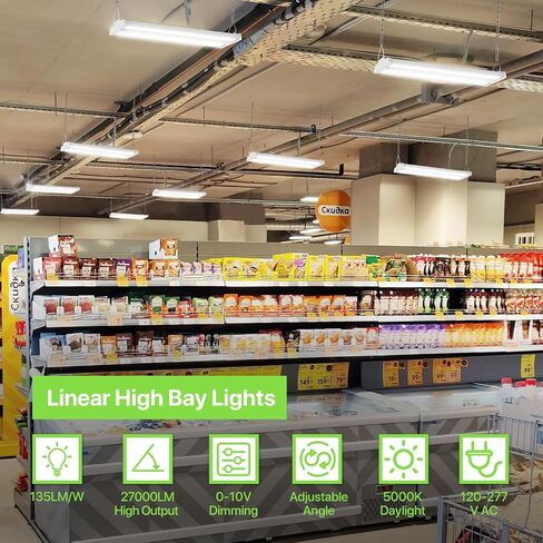 Linear High Bay Led Shop Light 2Pack, 150W 5000K LED High Bay Lights 20250lm 0-10V Dimmable, 135LM/W Hanging Light Fixture for Workshop, Supermarket, Warehouse cETL/DLC Listed in Saudi Arabia