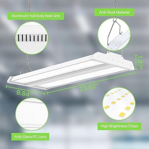 Linear High Bay Led Shop Light 2Pack, 150W 5000K LED High Bay Lights 20250lm 0-10V Dimmable, 135LM/W Hanging Light Fixture for Workshop, Supermarket, Warehouse cETL/DLC Listed in Saudi Arabia