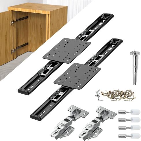 Pisman Pocket Door Slides, Pocket Door Hardware for Inset Door,Cabinet Door Disappearing Door One Set,Included The Slides and The Hinges(12inch) in Kuwait