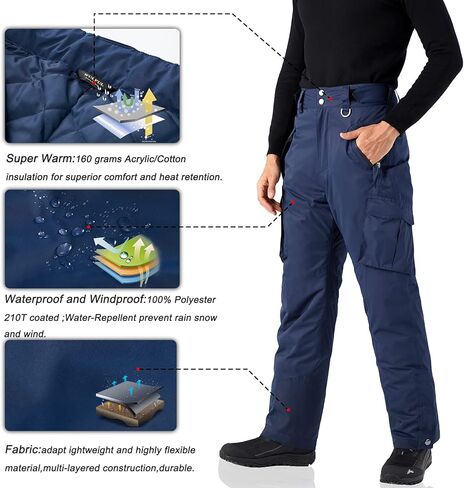 سروال WULFUL للرجال معزول مقاوم للماء للتزلج على الجليد في فصل الشتاء مع جيوب متعددة in Kuwait