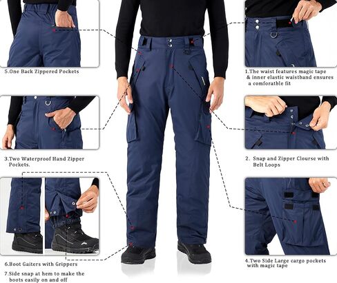 سروال WULFUL للرجال معزول مقاوم للماء للتزلج على الجليد في فصل الشتاء مع جيوب متعددة in Kuwait