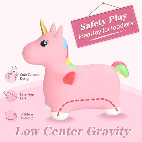 INPANY Teddy Bear Bouncy Horse Hopper Toys, Toddlers Bouncing Animal, Inflatable Hopping Buddies, Kid Ride on Rubber Bouncer, Outdoor Indoor Baby Cute Birthday Gifts for 2 3 4 Year Old Girls Boys in Saudi Arabia