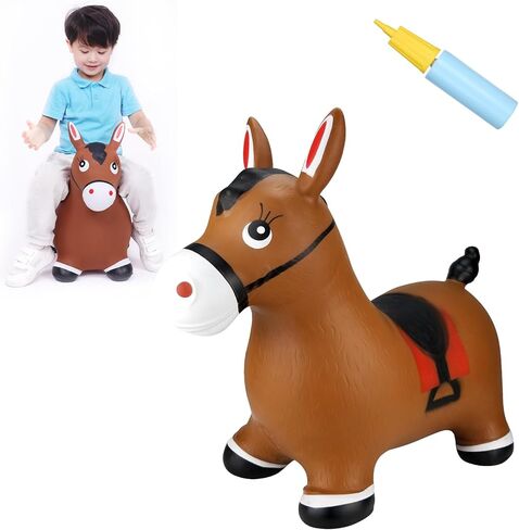 INPANY Teddy Bear Bouncy Horse Hopper Toys, Toddlers Bouncing Animal, Inflatable Hopping Buddies, Kid Ride on Rubber Bouncer, Outdoor Indoor Baby Cute Birthday Gifts for 2 3 4 Year Old Girls Boys in Saudi Arabia