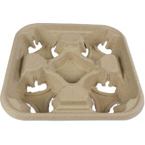 Boardwalk BWK4CUPCARRIER Four Cup Carrier Tray for 8 - 32 oz. Cups - Kraft (300/Carton)