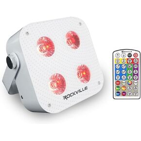Rockville Mini IR4 LED Wash Light, White, RGBWA+UV, Compact, App Control, LCD, Wireless DMX, Remote, Rechargeable, Perfect for DJ & Event Lighting