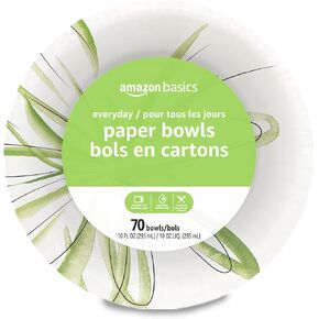 Amazon Basics Everyday Paper Bowls, 10 Oz, Disposable, 70 Count, White